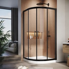 SUNNY SHOWER Sliding Shower Door Neo-Round Corner Shower Enclosure Black Finish picture