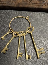 VTG Brass Key Set Jailers Skeleton Set Of 5 Keys On Ring picture