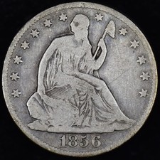 1856-O SEATED LIBERTY HALF DOLLAR ✪ VG DETAILS ✪ 50C SILVER COIN I16 ◢TRUSTED◣ picture