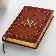 The Holy Bible KJV LARGE PRINT Thumb Indexed Edition / TAN picture