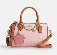 Coach Rowan Satchel Bag Signature Canvas With Charms Gold/Powder Pink CEA18 New picture