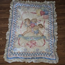 Vintage 1991 Red Calliope Teddy Bear Rocking Horse Baby Blanket Quilt Crib Set picture