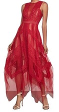 BCBG MAXAZRIA Dress Red 16 Flowy Lace Cocktail Hanky Hem Sleeveless Cruise picture
