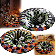 Halloween 3D Vortex Round Rug, Novelty Ghost Skeleton 3D Optical Illusion Rugs picture