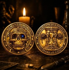 🔥Gold Memento Mori Coin 3D Coffin and Skull Stoic Challenge Coin Gifts For Men picture