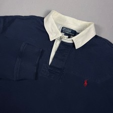 VTG Polo Ralph Lauren Mens XL Navy Blue Quilted Shoulder Long Sleeve Rugby Shirt picture
