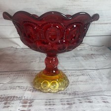 Vintage LE Smith Glass Compote Pedestal Candy Dish Moon & Star Amberina 7” picture