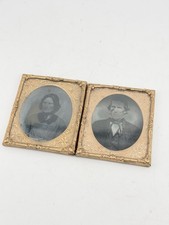 Antique Victorian Ruby Ambrotype Married Couple Pair Brass Mats c1850s–60s picture