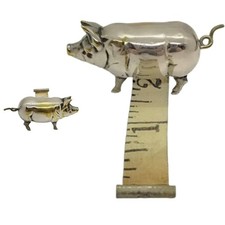 Antique-Inspired Pig  Tape Measure, Vintage Brass Metal Retractable Pig7566 picture
