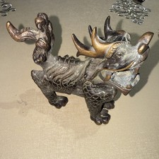 Vintage Chinese Bronze Guardian Lion Foo Dog Statue 5