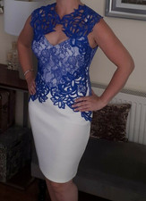 Lipsy Blue White Bodycon Dress Size 16 Lace Party Occasion Wedding Guest picture