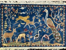 Hunting Scene High Quality Handmade Rug Blue Color Size: 4-1 x 2-8 ft picture