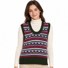 Bloomingdale's 100% Wool Fair Isle Sweater Vest Green Italy Size M VTG 50s picture