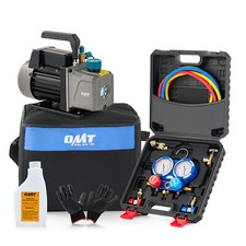 OMT Combo 3,5CFM 1/4hp HVAC Vacuum Pump Kit & AC Manifold Gauge Set w Case & Bag picture