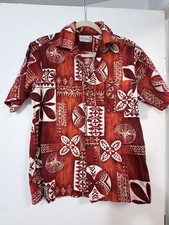 Vintage Tohki Hawaiian Aloha Shirt Mens S Red Orange Tribal Day-Glo 1960s tiki picture