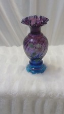 Fenton Mulberry Hand Painted Floral Art Glass Vase Signed 1996 1946-1996 picture