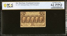 PCGS 62. FR# 1279 Fractional 1862 Union Currency, 25c Civil War FIRST Issue Note picture