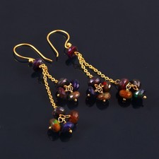 Genuine Ethiopian Opal Earrings Solid 14K Gold Dangle Jewelry 3454 picture