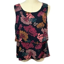 Thien Kim New Fashion Navy Layered, Cropped Tank w/ Botanical Print (XXL) picture