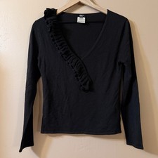 Vintage Wool Silk Women’s Top Long Sleeve Ruffle Brown Classic Medium picture