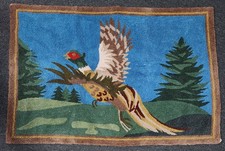 Vintage Hand Hooked Wool Rug Pheasant Cabin Lodge Primitive Folk Art 47