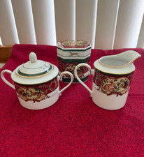Retired Noritake ROYAL HUNT  Covered Sugar Bowl and Creamer + Teabag Caddy MINT picture