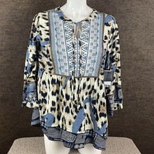 John Mark Tunic Top Women’s Medium Mixed Media Embroidered Boho Linen NWT 138 picture