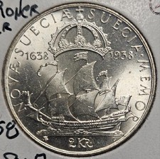 Sweden, 2 Kronor, 1938G, Choice Brilliant Uncirculated, .3858 Ounce Silver picture