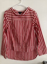 J Crew Women’s Shirt Red Size 0 Funnelneck Top Stripe Hi-Low #788 picture