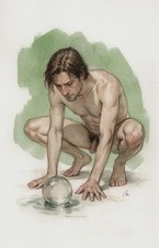 Original Watercolor Painting Male Figure Portrait Book Page  (5.5 × 8.5 inches) picture