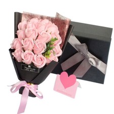 18 Pcs Eternal Baby Pink Rose Soap Flower Bouquet Valentine Girlfriend Wife Gift picture
