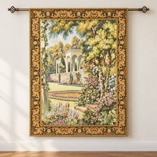 Vintage European Villa Garden Woven Tapestry Wall Hanging with Brass Rod 50