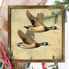 Vintage Flying Mallard Ducks Wooden Sign Rustic Hunting Cabin Farmhouse Decor picture