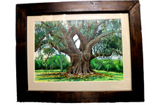 Dick Bunner Secretary Oak Biloxi Miss. Original Watercolor and Pen framed 30 x24 picture