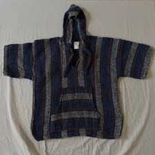 Senor Lopez XL Baja Hoodie Pullover Blue Striped 100% Acrylic Very Good picture
