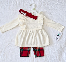 Carter's Baby Girl 3-Piece Plaid Outfit Dress Leggings Headband 3M NWT picture