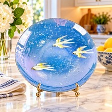 Vintage Hand Painted Blue Swallows Bird Art Plate 5.5” MCM Japan picture