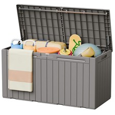 110 Gallon Outdoor Storage Box with Lockable Lid - Waterproof Light Coffee Chest picture