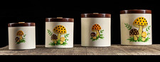 Sears Roebuck Vintage Mushroom Metal Canister Set 4pc w/ Lids Japan 1qt picture