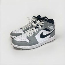 Jordan Air Jordan 1 Mid Light Smoke Grey Leather Mid Top Sneaker 554724-078 picture