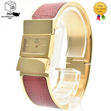 Vintage [Exc+5] HERMES LOQUET L01.201 Enamel Red Gold Tone Bangle Women's Watch picture