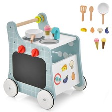 6-in-1 Baby Push Walker Wooden Strollers Learning Activity Center Toy w/ Kitchen picture