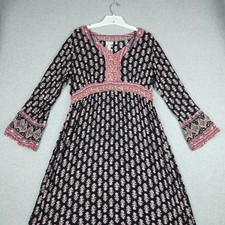 Knox Rose Maxi Dress Womens Large Black Multi Floral Rayon V Neck Empire Waist picture