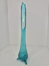 VINTAGE MCM L.E. SMITH PEACOCK BLUE 3 TOE HOBNAIL SWUNG VASE 16.5” GREAT MOUTH picture