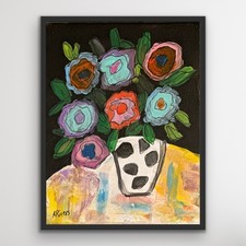 ARivers Modern Abstract Art Dark Floral Painting 14x11 Signed Canvas Original picture