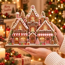 Christmas Village Wooden Stand Decor Gingerbread House Tabletop Holiday Gifting picture