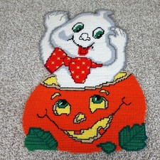 Vintage Ghost and Pumpkin Plastic Canvas Needlepoint Halloween Door Decoration picture