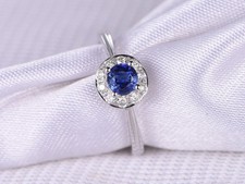1.1 Ct Round Cut Natural Sapphire & Diamond Wedding Bridal Ring 14K White Gold 7 picture