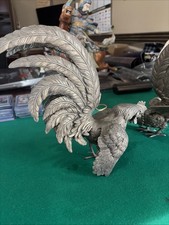 Vintage Pair of Metal Silver Plated Fighting Roosters Cocks Decorative 10” picture