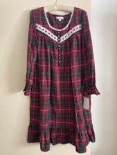 Eileen West Large L Sleeve Red Plaid Cotton Blend Flannel Ballet Nightgown Gown picture